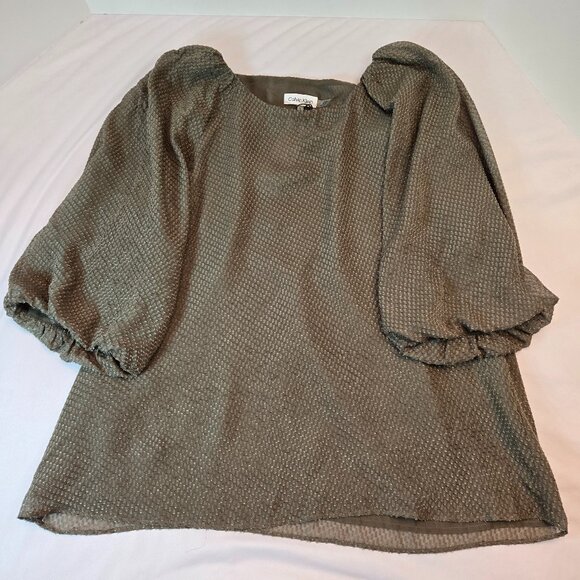 CALVIN KLEIN Women's Lantern Sleeve Clip Chiffon Blouse Sz: L   Green - Picture 2 of 13